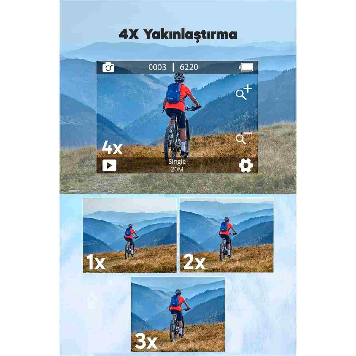 AKASO V50X 4K/30FPS 20MP Wi-Fi Aksiyon Kamera ve Aksesuar Seti, Su Geçirmez Kılıf, App Kontrollü - Görsel 7