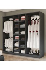 Metalia Gm 088 Favorite 6 Kapılı Aynalı Sonomo - Antrasit Gri Siyah Kulplu Gardırop - Görsel 10