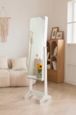Myplas Modern Tasarımlı Aynalı Kitlenebilir Ahşap Takı ve Makyaj Dolabı Ayaklı Boy Aynası Beyaz 160x37 - Görsel 10