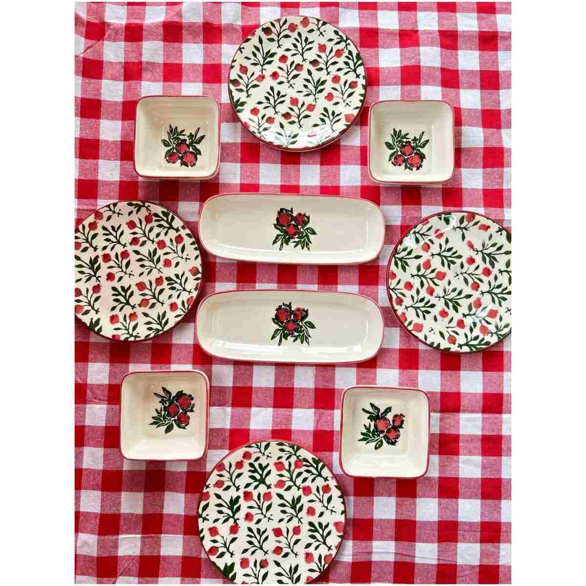 CERATALE Handmade 10 Parça Lüx 4 Kişilik Nar Kahvaltı Seti Pomegranate - Lüx Kahvaltılık Sunum Seti Tabağı - Görsel 3
