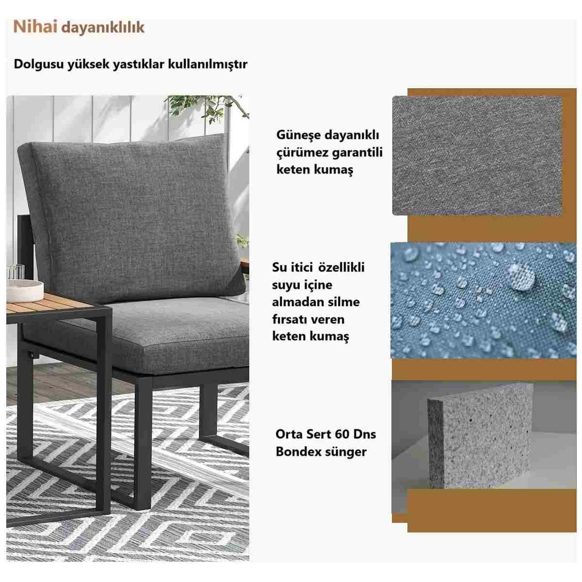Kagu 5 Parça Metal Çerçeve Outdoor Multilounge Bahçe Balkon Mobilya,Uzanma - Görsel 5