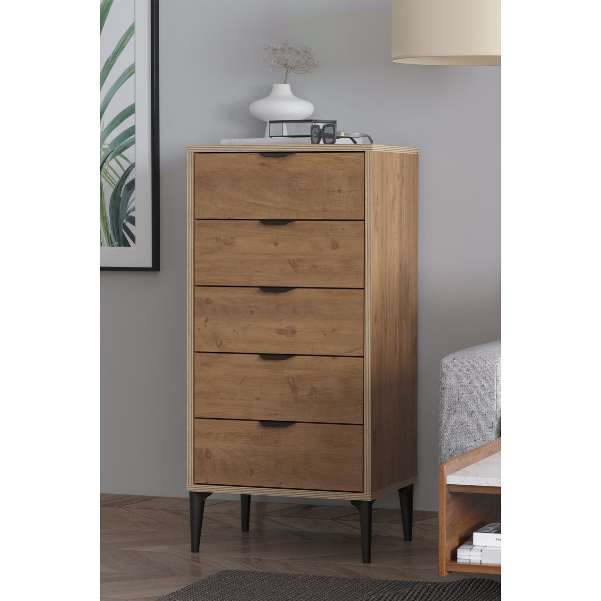 SARMOBİ Arden 5 Çekmeceli Şifonyer/Çamaşırlık 50x105x40 cm Atlas Çam – Modern Tasarım - Görsel 4