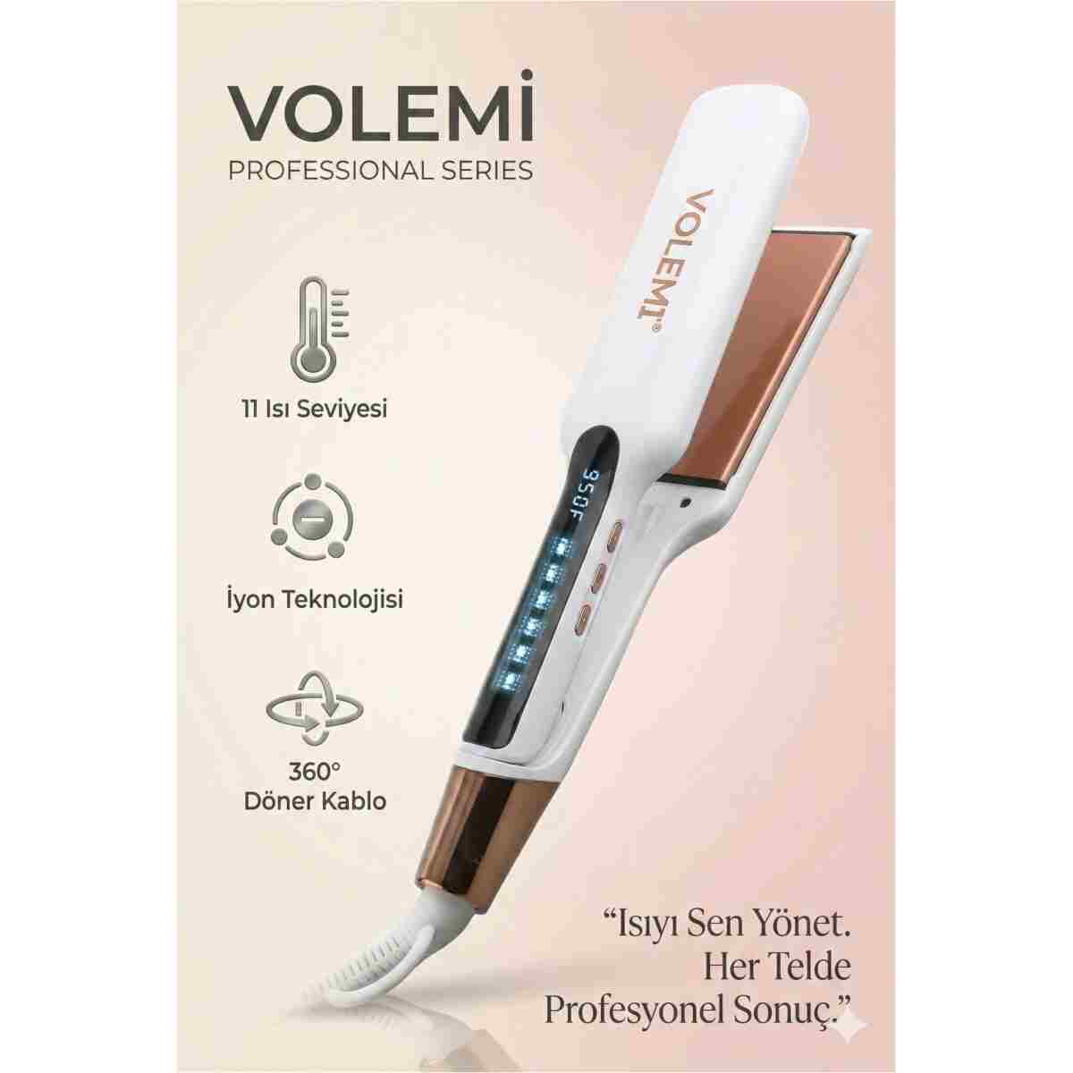 VOLEMİ Vm-004 Profesyonel Seramik Dar Plakalı Saç Düzleştirici Hızlı Isınma Dijital LED Ekran - Görsel 10
