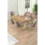 Canisa Lai Serisi 90x168 Lak Panel Hazar Gold Ayak Masa Takımı 6 Cappucino Sandalye