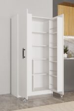 AEKA Ae-3035 Vezir Beyaz Kiler, Erzak Dolabı, Çok Amaçlı Mutfak Dolabı, Banyo,2 Kapaklı, Raflı, Tekerli - Görsel 6