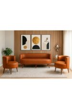 Azra Aksesuar Sydney Koltuk Takımı 3+1+1 | Dekoratif Modern Deri Koltuk Seti | Ofis ve Ev Kullanımı - TABA / GRİ - Görsel 6