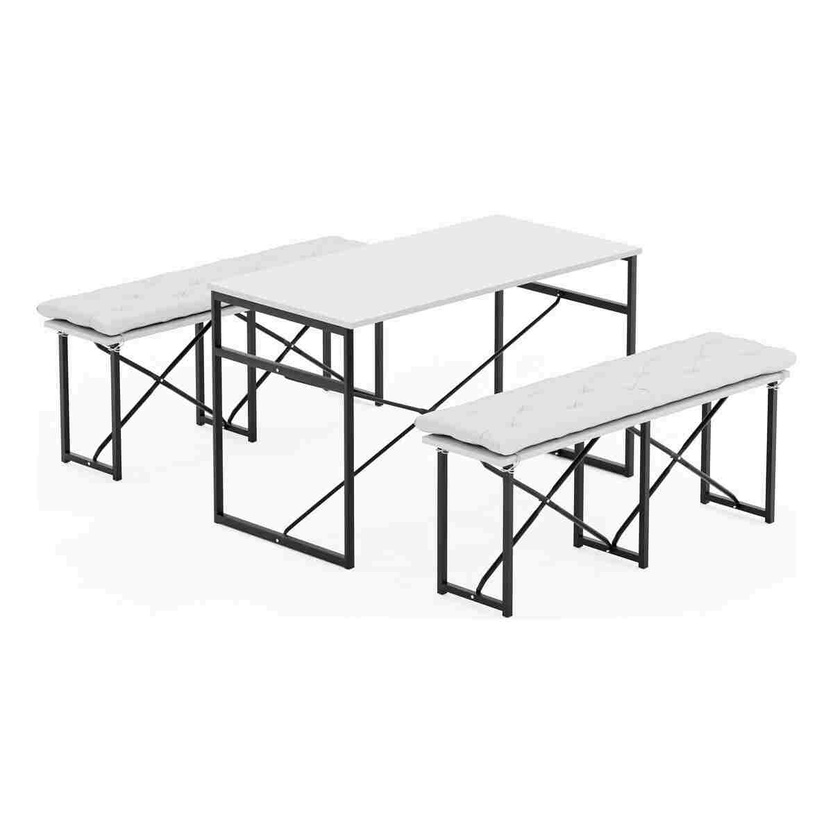 eportatif Masa Takımı Minderli Bench Bank Masa Seti 120x60 Masa Mutfak Masası Yemek Masası Beyaz 1555 - Görsel 5
