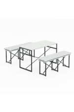 eportatif Masa Takımı Minderli Bench Bank Masa Seti 120x60 Masa Mutfak Masası Yemek Masası Beyaz 1555 - Görsel 5
