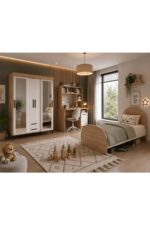 Afilli Ildır Çocuk Odası Takımı Tamamı Mdf Flora Beyaz Aynalı - Görsel 2