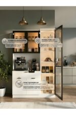 Misterium Dream Premium Kahve İstasyonu - Kahve Köşesi ve Mutfak Ünitesi - Beyaz Füme Temperli Camlı LED Modül - Görsel 4