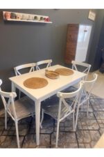VOGUE TASARIM VE AKSESUAR 70x110 Mutfak Yemek Masası Takımı 6 Sandalyeli 4-6 Kişilik Atlantik Çam Beyaz Modern Şık Kampanyalı - Görsel 7