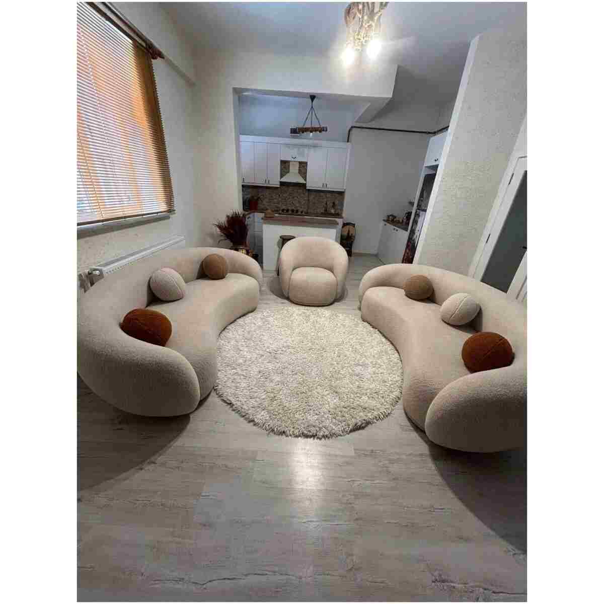 Bilgin Design Fasulye Teddy Koltuk Takımı 3 3 1 Süt Beyaz - Görsel 7