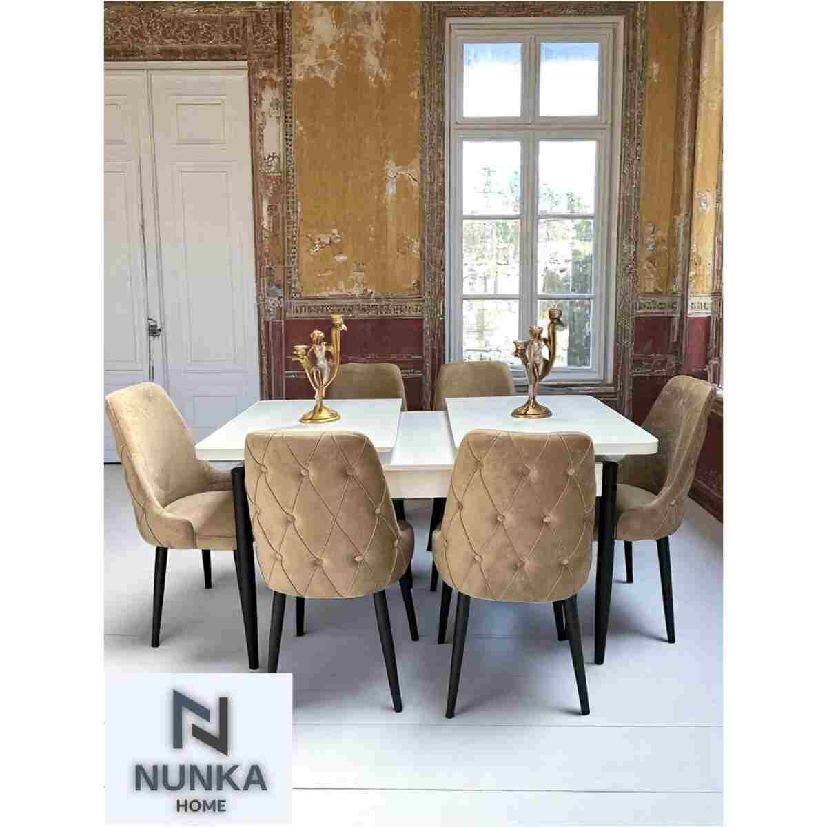 NUNKA HOME Şato Serisi Mutfak ve Salon Yemek Masası Takımı +6 Sandalyeli Krem Modern ve Şık Tasarım - Görsel 6