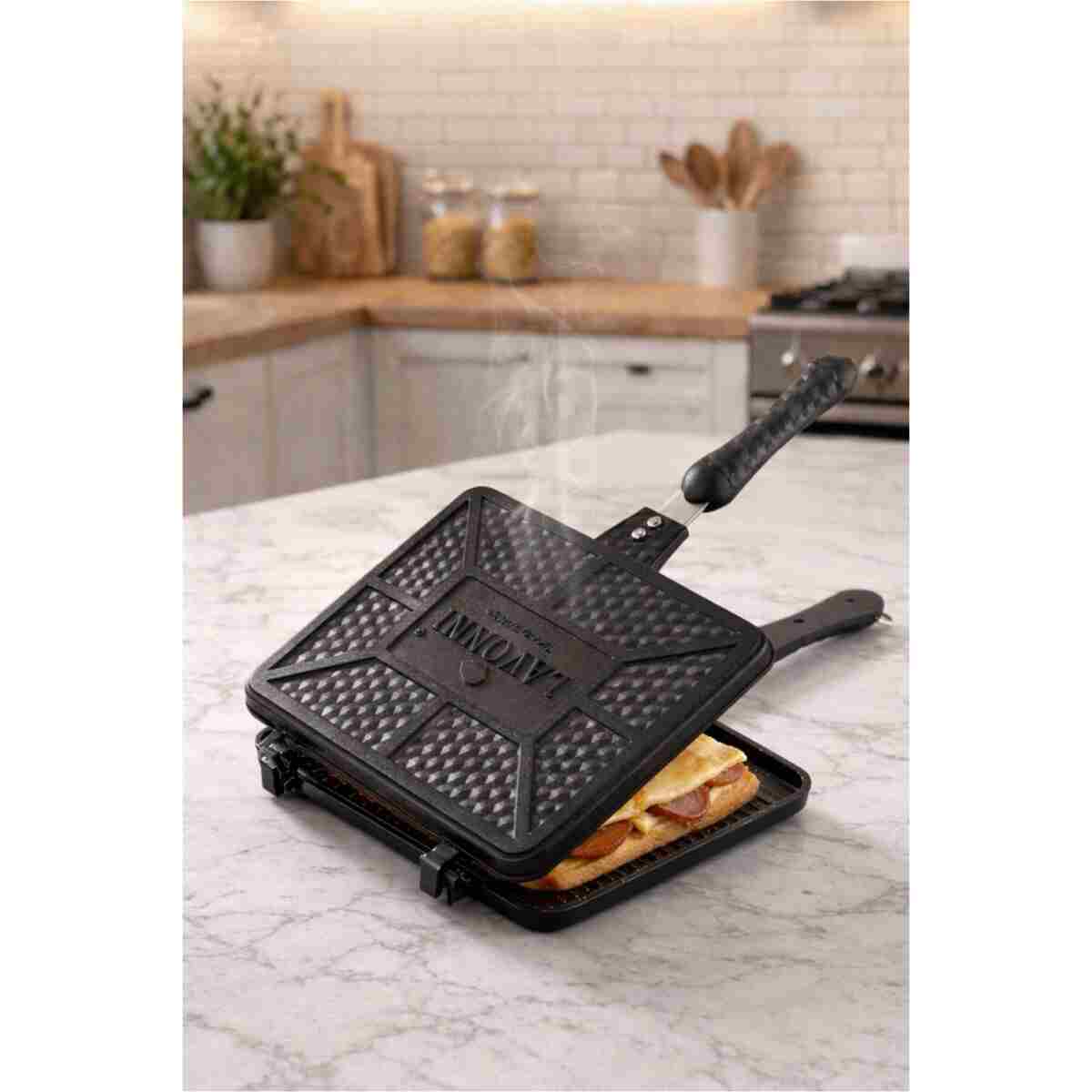 LAVONNI Tostmatik Döküm Granit Ocak Üstü El Tost Makinesi 26x20 cm | Yapışmaz Izgara & Tost Tavası | Maxi Boy Kahvaltılık & Izgara Tava - Görsel 2