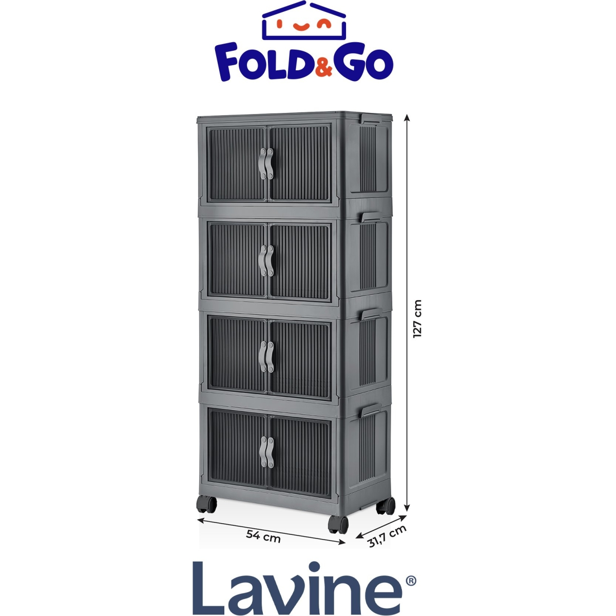 obido Lavine Fold&go 4'lü Portatif Organizer Tekerlekli Dolap Çok Amaçlı Kapaklı Katlanır ”antrasit” - Görsel 7