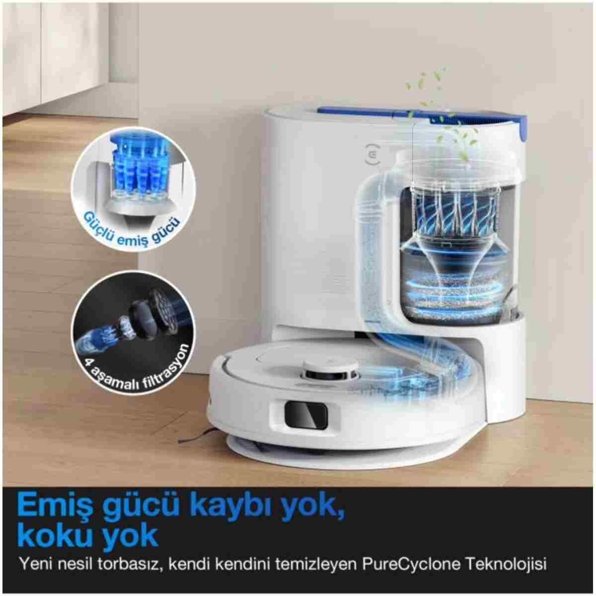 Ecovacs Deebot N20e Plus Robot Süpürge ve Paspas, Otomatik Toz Torbasız Boşaltma İstasyonu, 11000Pa - Görsel 2