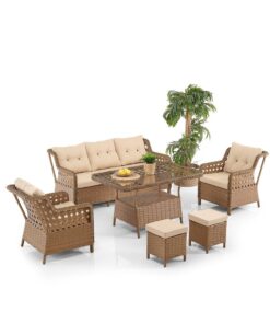 Evdemo Deniz Rattan Puflu Bahçe Balkon Takımı 3+1+1 Kahve
