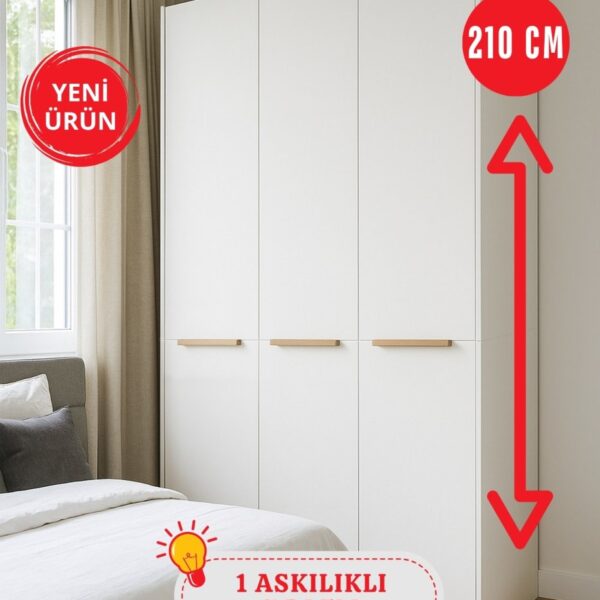 dorpek 6 Raflı 3 Kapaklı Gardırop - 210 cm Y, 125 cm G - Genç Odası ve Yatak Odası Gardırop | Cosmos