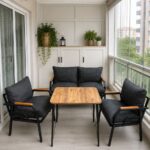 Dekoport Kutay Balkon Takımı, Bahçe Takımı, Çay Seti Koltuk Takımı, Metal Kanepe 2-1-1 50x80 Masalı Antrasit