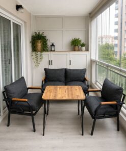 Dekoport Kutay Balkon Takımı, Bahçe Takımı, Çay Seti Koltuk Takımı, Metal Kanepe 2-1-1 50x80 Masalı Antrasit