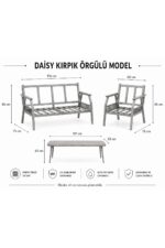 UFUK HOME Daisy Cappuccino Bej Makrome Örgülü 2+1+1 Masalı Bej Bahçe & Balkon Takımı - Görsel 3