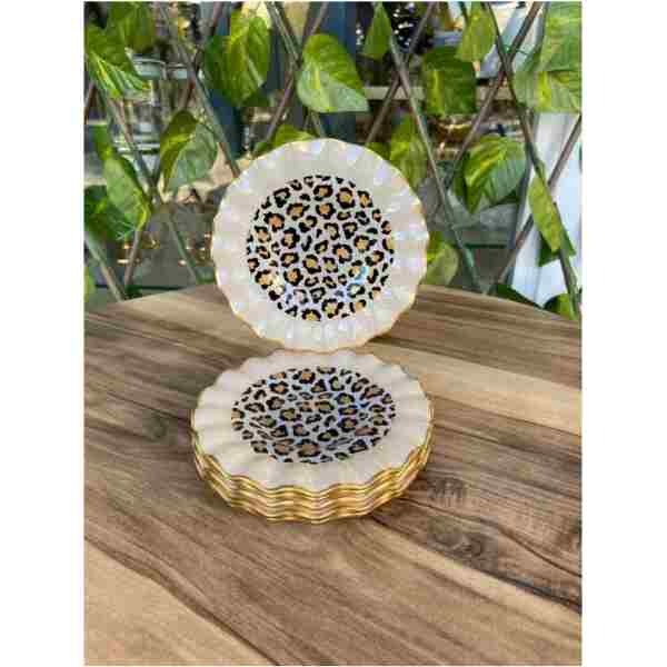 GÜRCÜGLASS Leopar model altın 6 prç çay tabağı 13 cm.