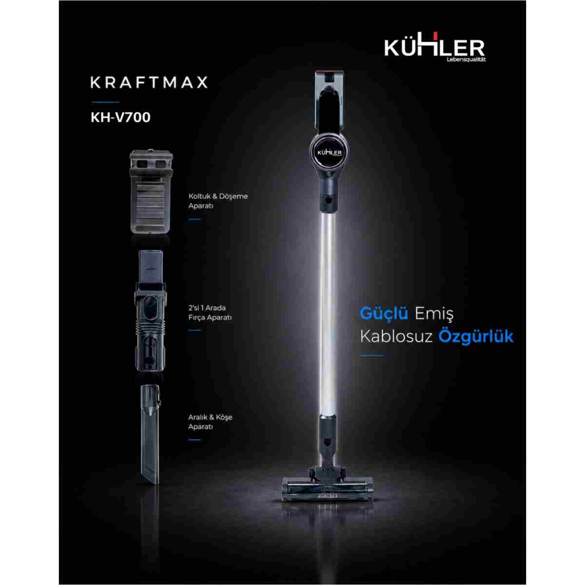 kühler Kraftmax KH-V700 Kablosuz Turbo Fırçalı Dikey Şarjlı Süpürge - Görsel 12