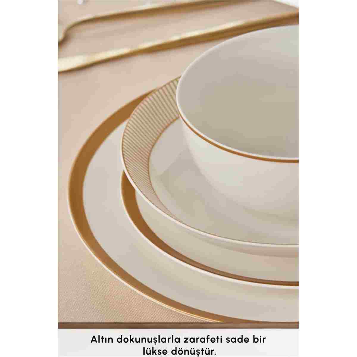 Karaca Forever Bone Gold Line 24 Parça 6 Kişilik Yemek Takımı - Görsel 12