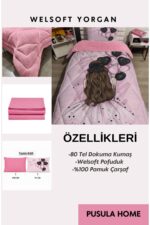 yok yok evim eve dair her şey Welsoft Pofuduk Çift Taraflı BOLONLU KIZ Desenli Tek Kişilik Yorgan Uyku Seti - Görsel 3