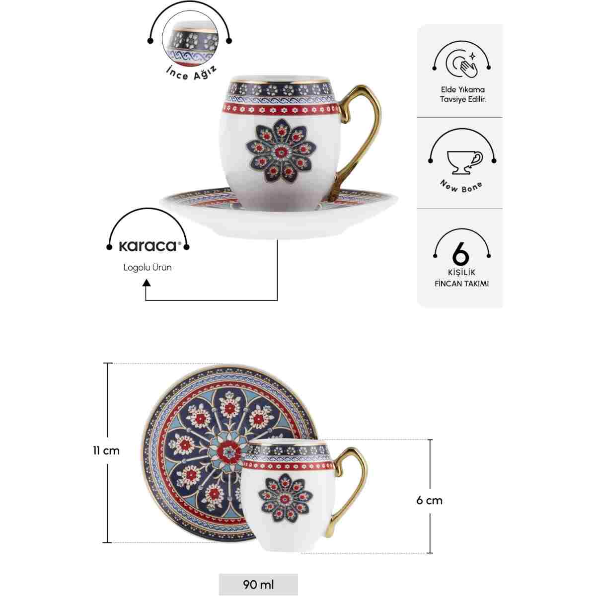 Karaca Söğüt 6 Kişilik Kahve Fincan Takımı 90 ml - Görsel 10