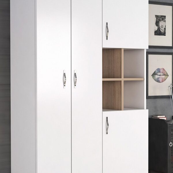 AEKA Ae-1065 Atlas 4 Kapaklı Çok Amaçlı Askılıklı Raflı Bölmeli Gardırop Beyaz Dolap