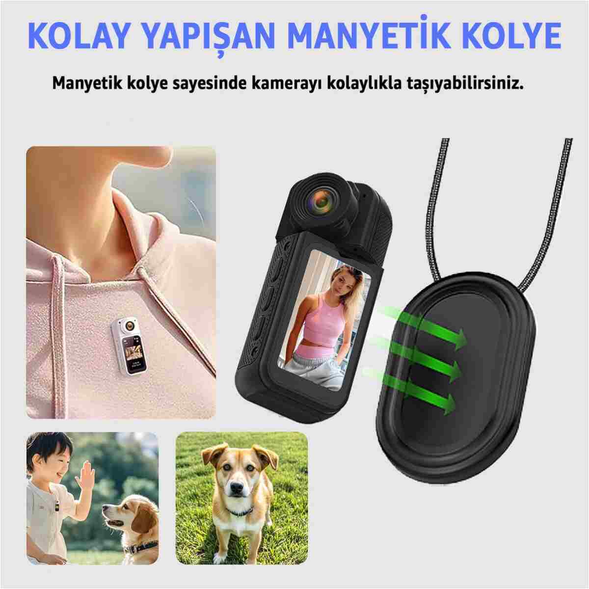 ROBEVE Mini Taşınabilir Aksiyon Kamera – 2.7K Ultra HD, 180° Döner Lens, 1.47″ HD Ekran, Mıknatıslı - Görsel 11