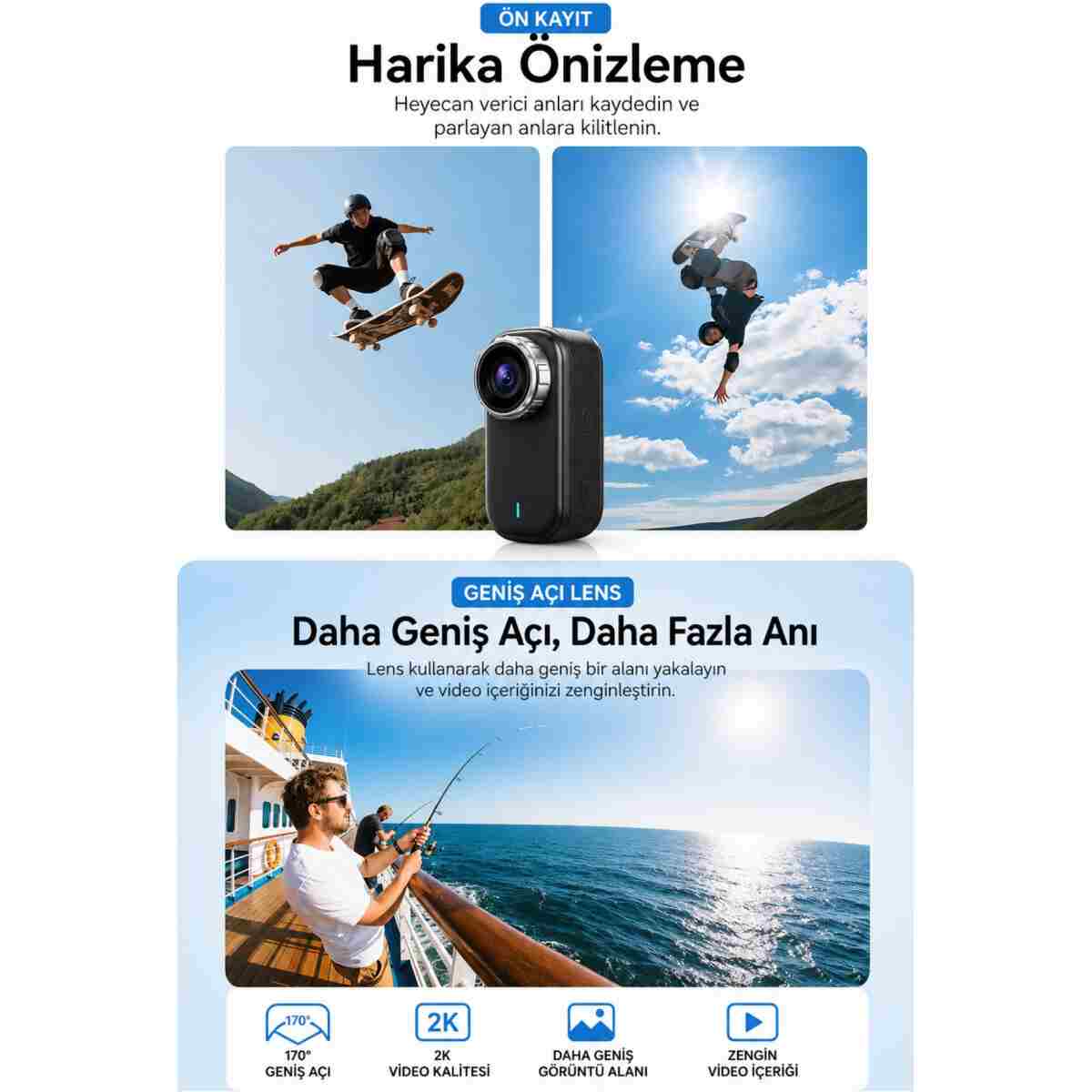 SEYUTECH 4K Ekranlı Mini Aksiyon Kamerası 360° Lens Dönüşü Bataryalı Taşınabilir Wireless Vlog Kamerası - Görsel 5