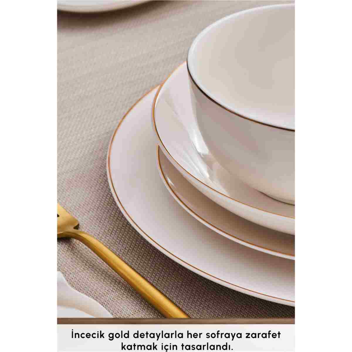 Karaca Elegance Bone Esbelto 53 Parça 12 Kişilik Yemek Takımı Gold - Görsel 6