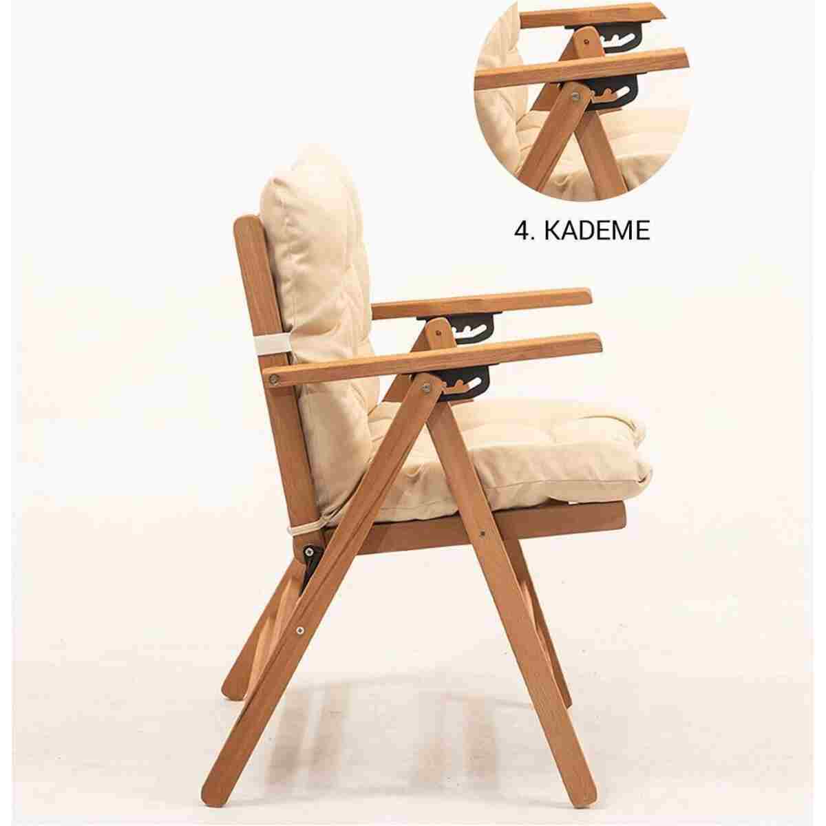 Meya Dekor Minderli Loretta Masa Sandalye Seti 2+1 Ahşap Bahçe Balkon Teras Katlanır Set 60x60 Masa - Görsel 7