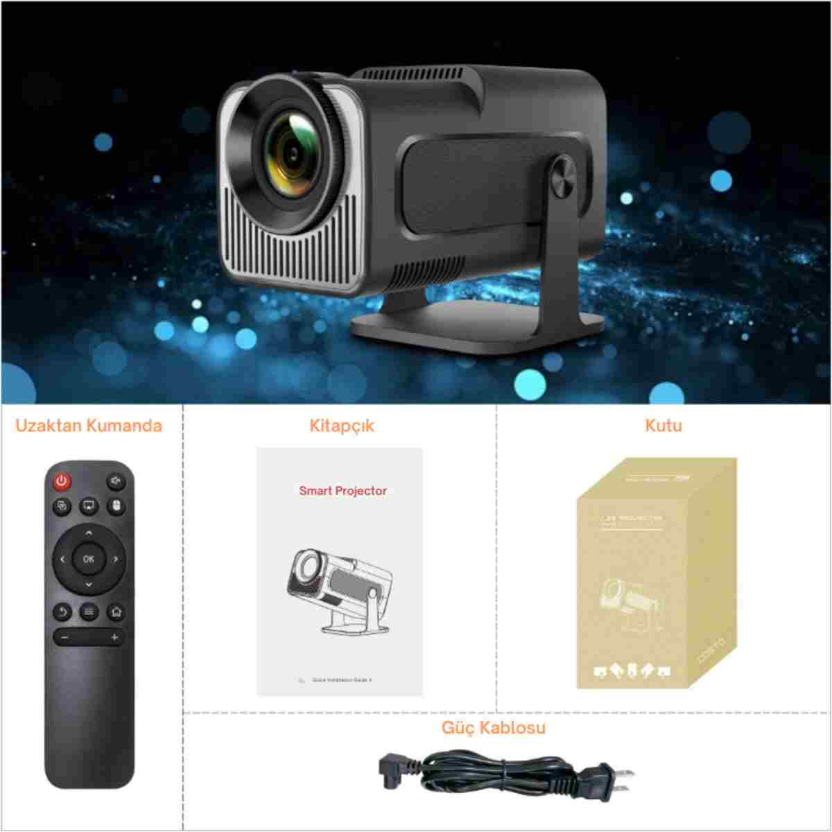 Teknodrone Vision Pro Taşınabilir Android Projeksiyon Wifi Destekli Akıllı Sinema Projektör Siyah Ultra HD - Görsel 11