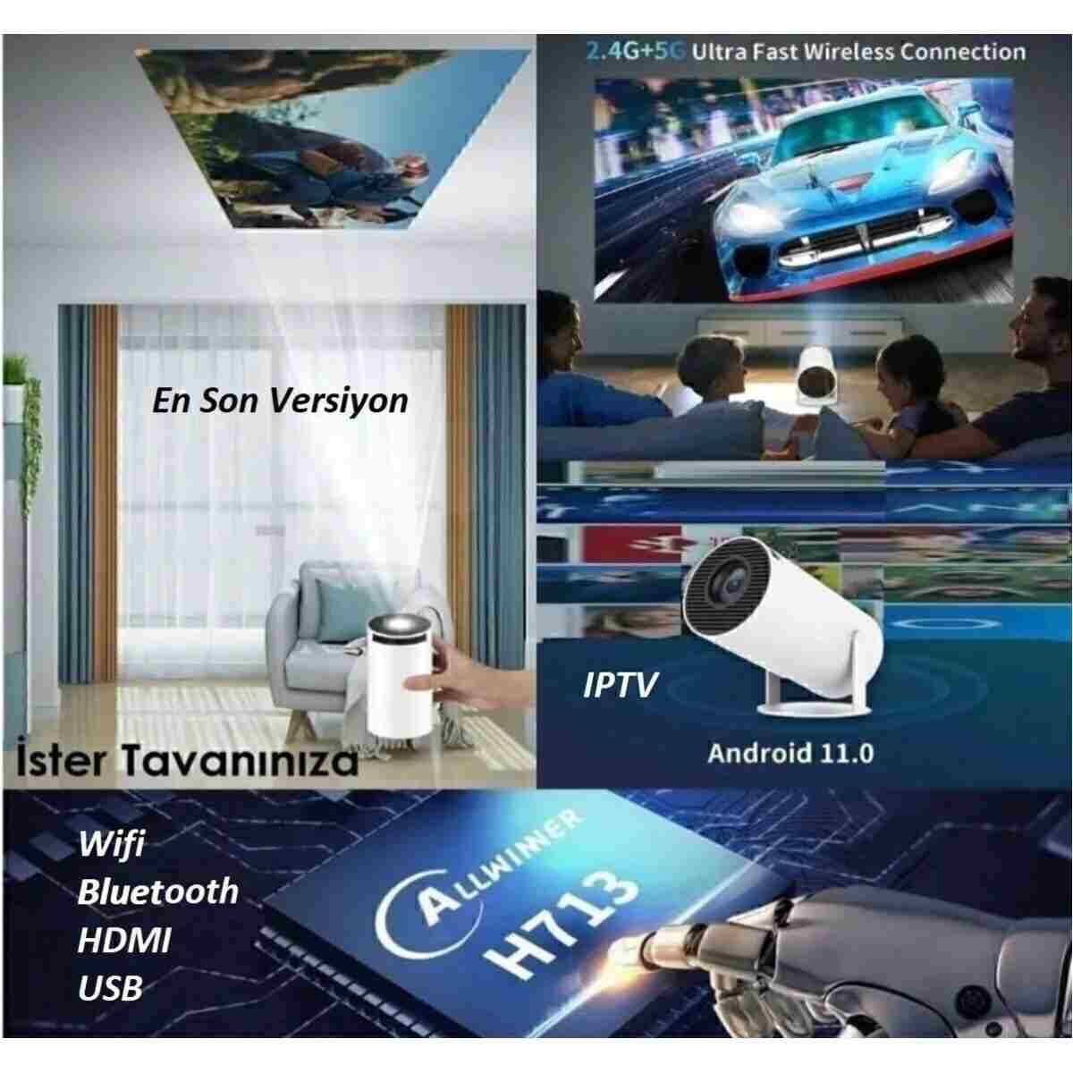 Genel Markalar Hy300 Beyaz Ultrahd Projeksiyon Android 12 200 Lümen Işık Gücü Wifi Bluetooth Ekran Yansıt - Görsel 2