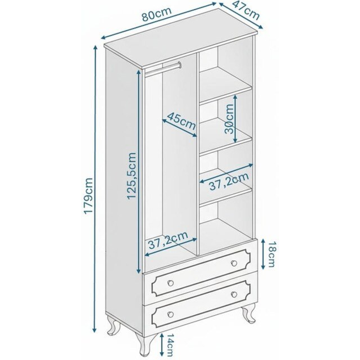KZNMOB HOME Stil 2 Kapaklı 2 Çekmeceli Modern Gardırop, Elbise Dolabı - Tamamı 1. Kalite Mdf - Görsel 5