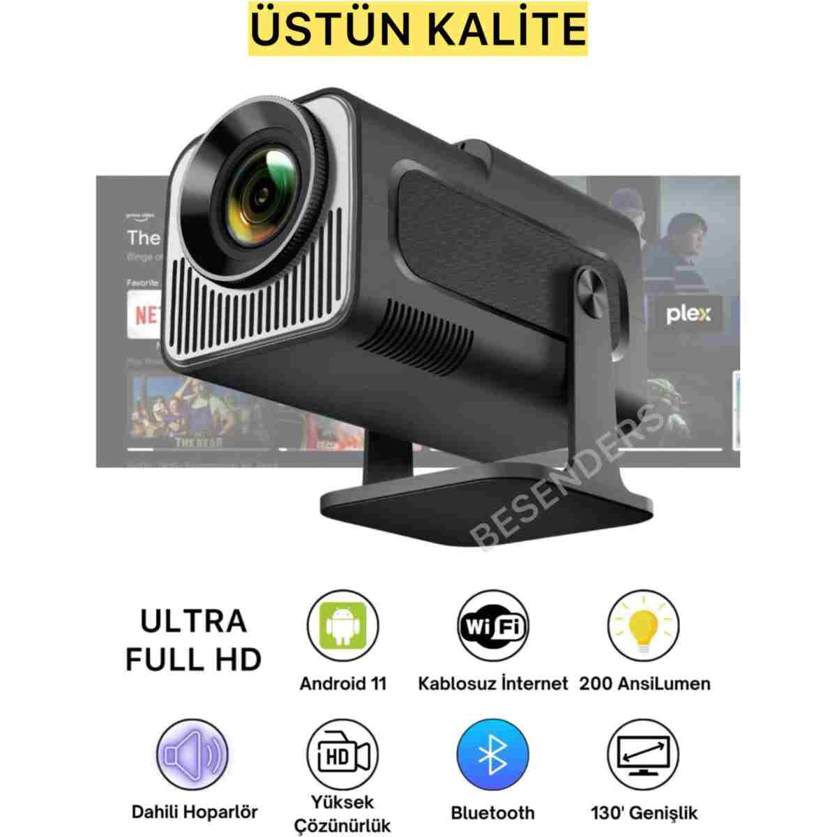Besenders HY320 MİNİ PROMAX YeniVersiyon Taşınabilir Projeksiyon Android Wifi BT AkıllıSinemaProjektör - Görsel 6
