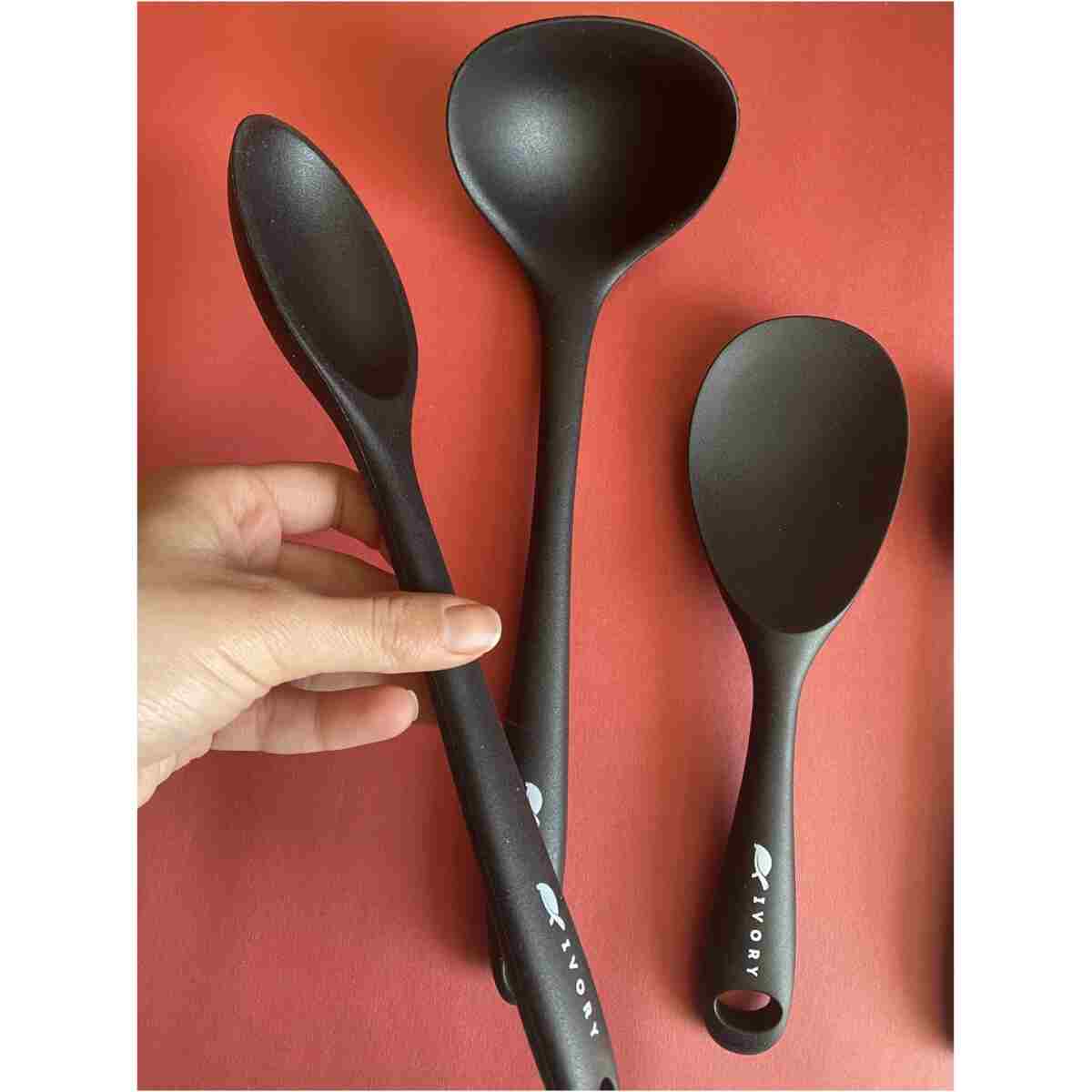 Multiamo İvory Sert Uçlu Isıya Dayanıklı Yanmaz Yapışmaz Silikon Seti 4 Parça 28cm/22cm/20cm Kaşık 28cm Kepçe - Görsel 4