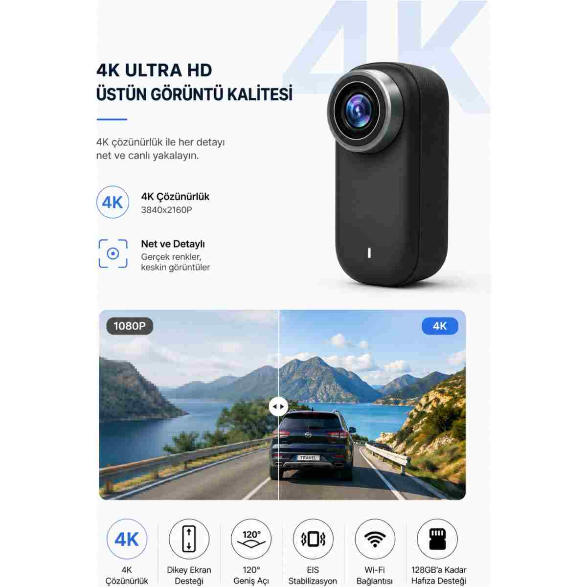 Weskam 4K Ultra HD Mini Aksiyon Kamerası | Taşınabilir, Wi-Fi, Geniş Açı Lens - Görsel 7