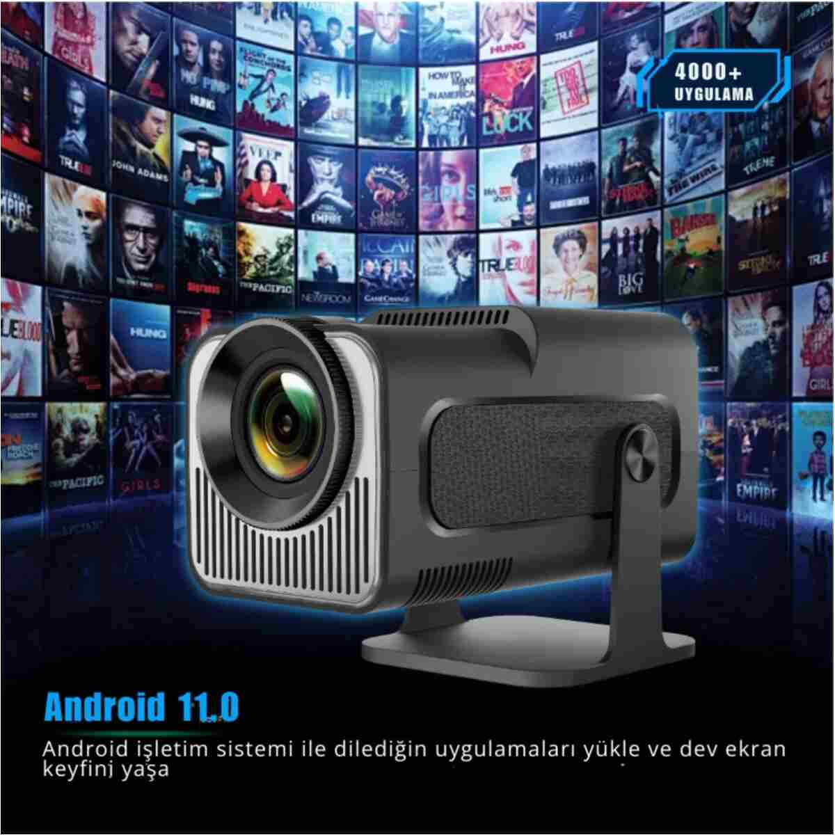 Teknodrone Vision Pro Taşınabilir Android Projeksiyon Wifi Destekli Akıllı Sinema Projektör Siyah Ultra HD - Görsel 14