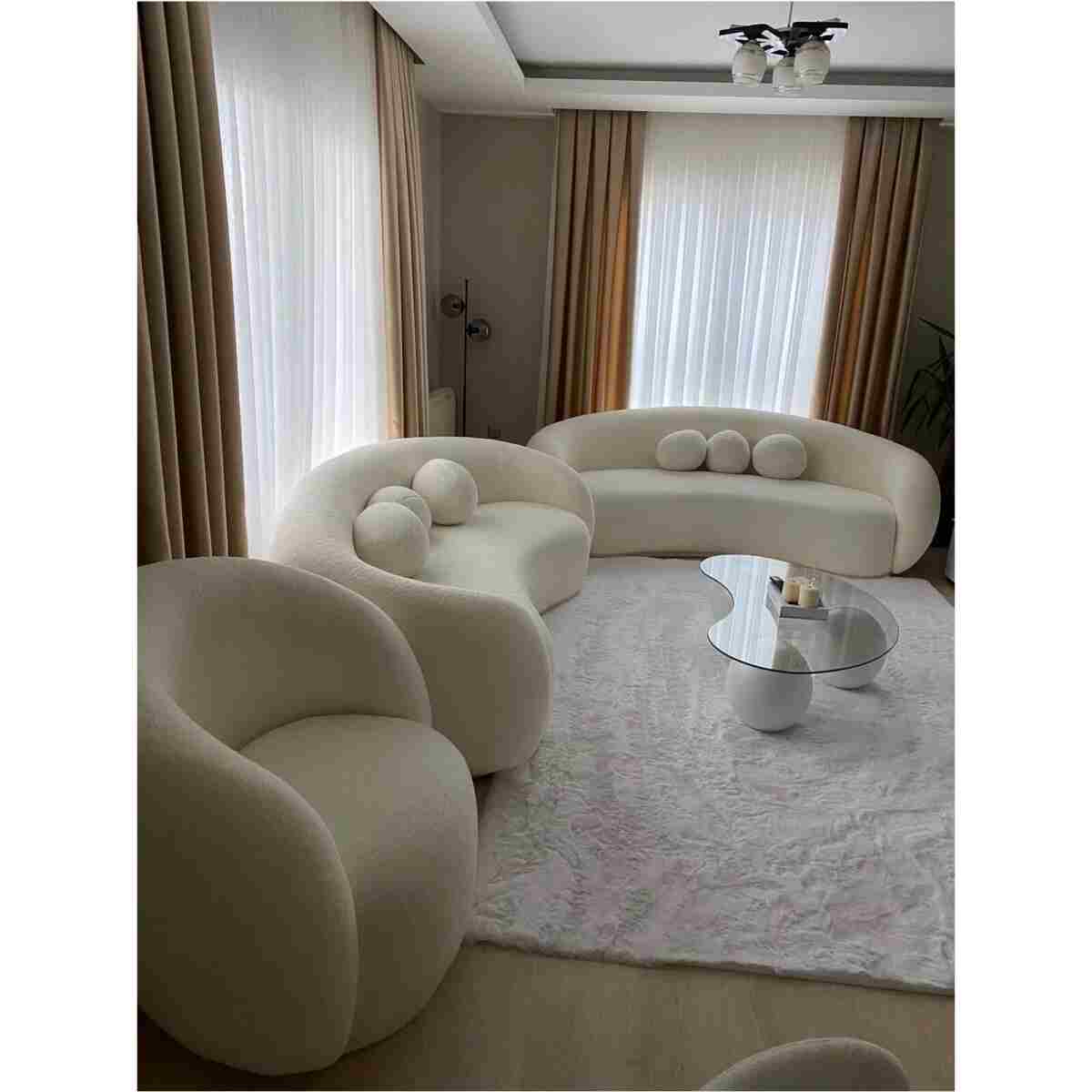 Bilgin Design Fasulye Teddy Koltuk Takımı 3 3 1 Süt Beyaz - Görsel 2