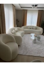 Bilgin Design Fasulye Teddy Koltuk Takımı 3 3 1 Süt Beyaz - Görsel 2