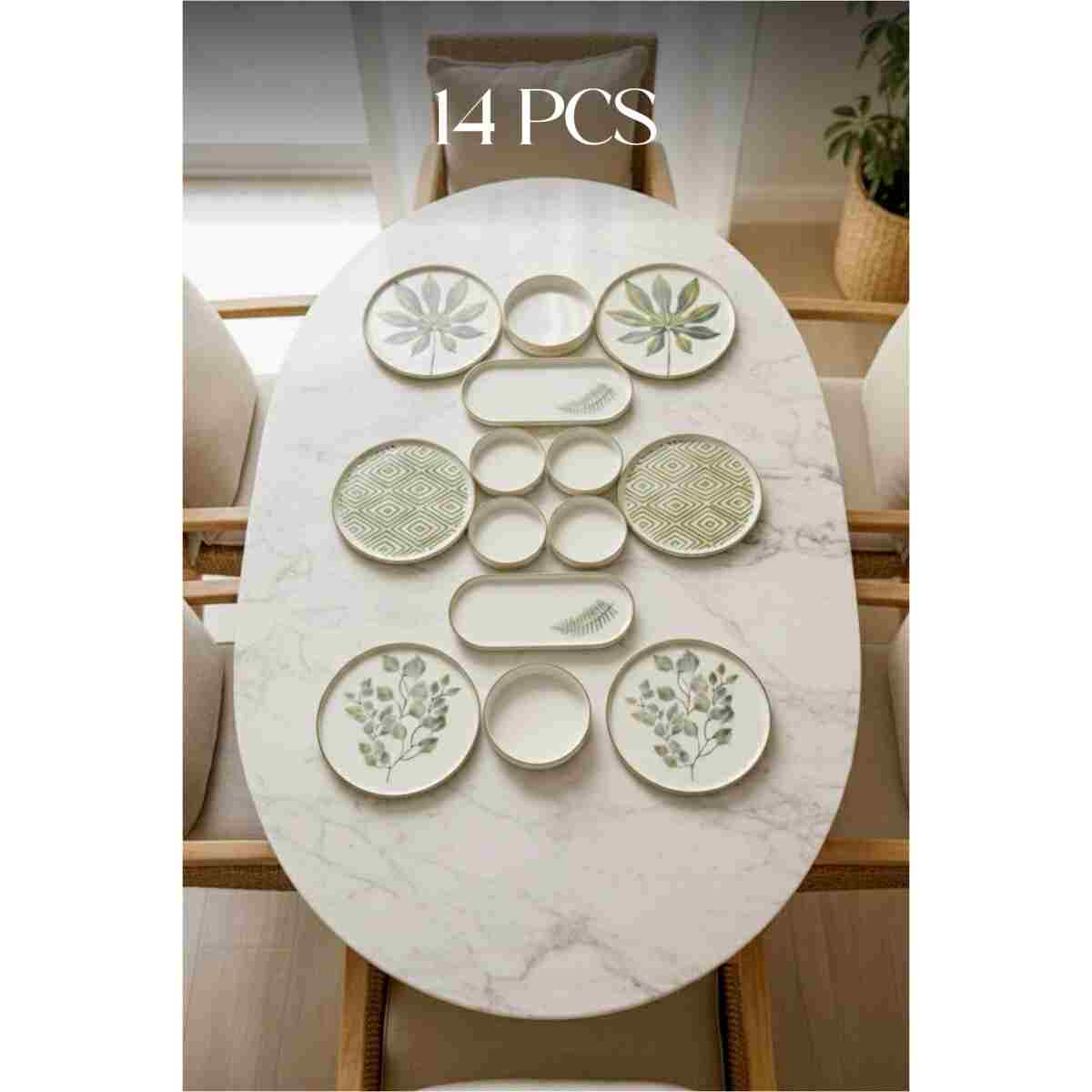 NESS HOME 14 Parça 6 Kişilik Stackable Güz Bahar Kahvaltı Takımı - Lüx Kahvaltılık Sunum Seti Tabağı - Görsel 9