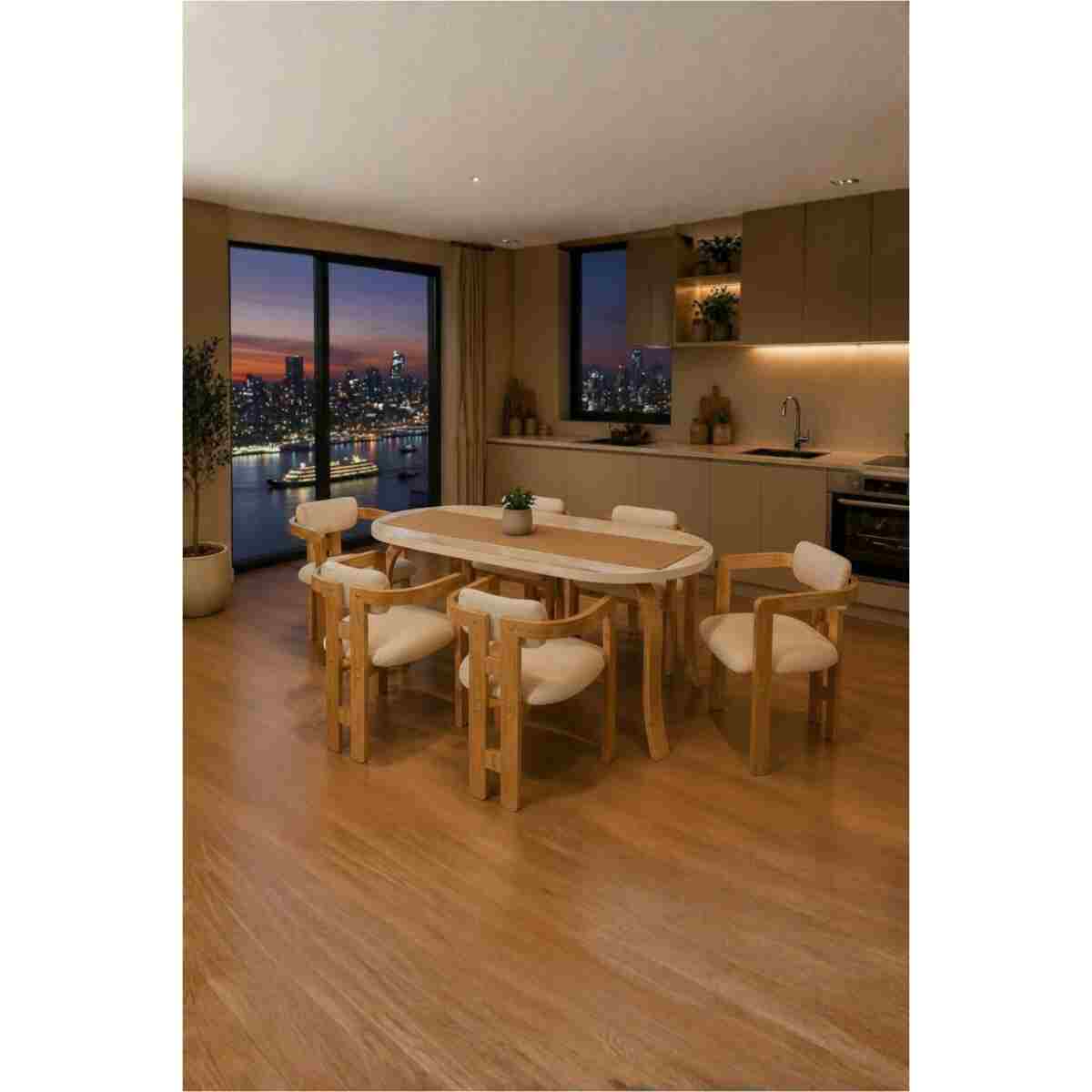 weltwood 6 Kişilik Kelebek Masa ve 6 İskandinav Sandalye seti | %100 MDF | %100 Kayın Ağacından Ayak Malzemesi - Görsel 15