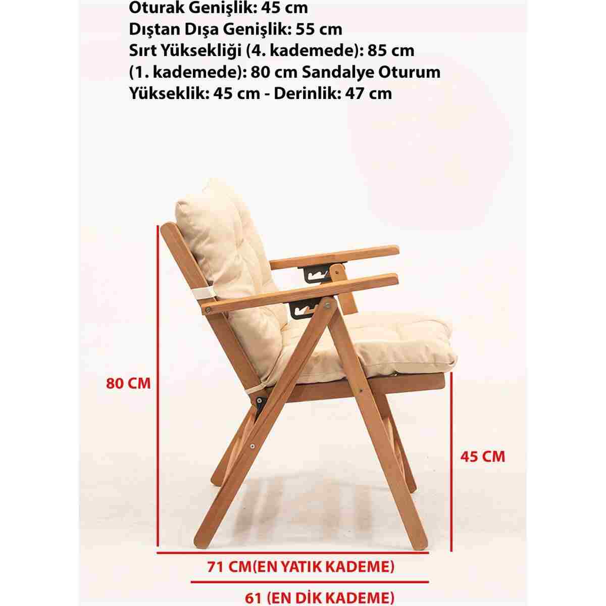 Meya Dekor Minderli Loretta Masa Sandalye Seti 2+1 Ahşap Bahçe Balkon Teras Katlanır Set 60x80 Masa - Görsel 2