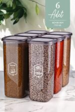 NESS HOME 6'lı Jumbo Boy Etiketli Dikdörtgen Erzak Saklama Kabı Seti 1750ml Çay Şeker Saklama kabı 1,75 Litre