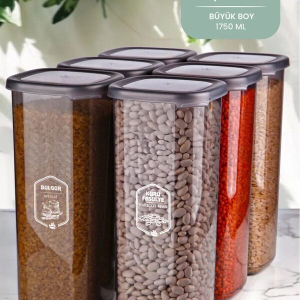 NESS HOME 6'lı Jumbo Boy Etiketli Dikdörtgen Erzak Saklama Kabı Seti 1750ml Çay Şeker Saklama kabı 1,75 Litre