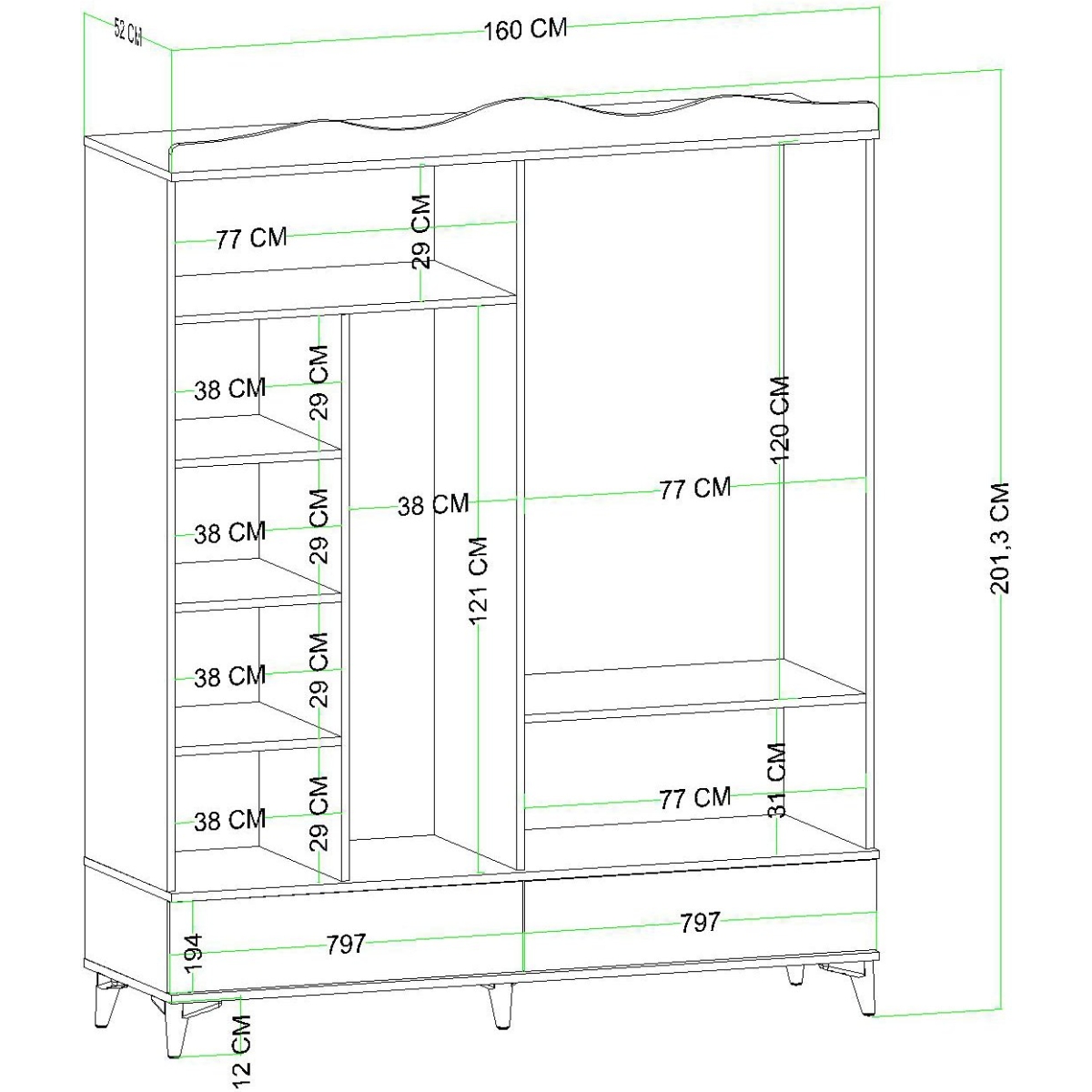 Evdemo Nova 4 Kapaklı 2 Çekmeceli Aynalı Gardırop Atlantik Çam - Görsel 4